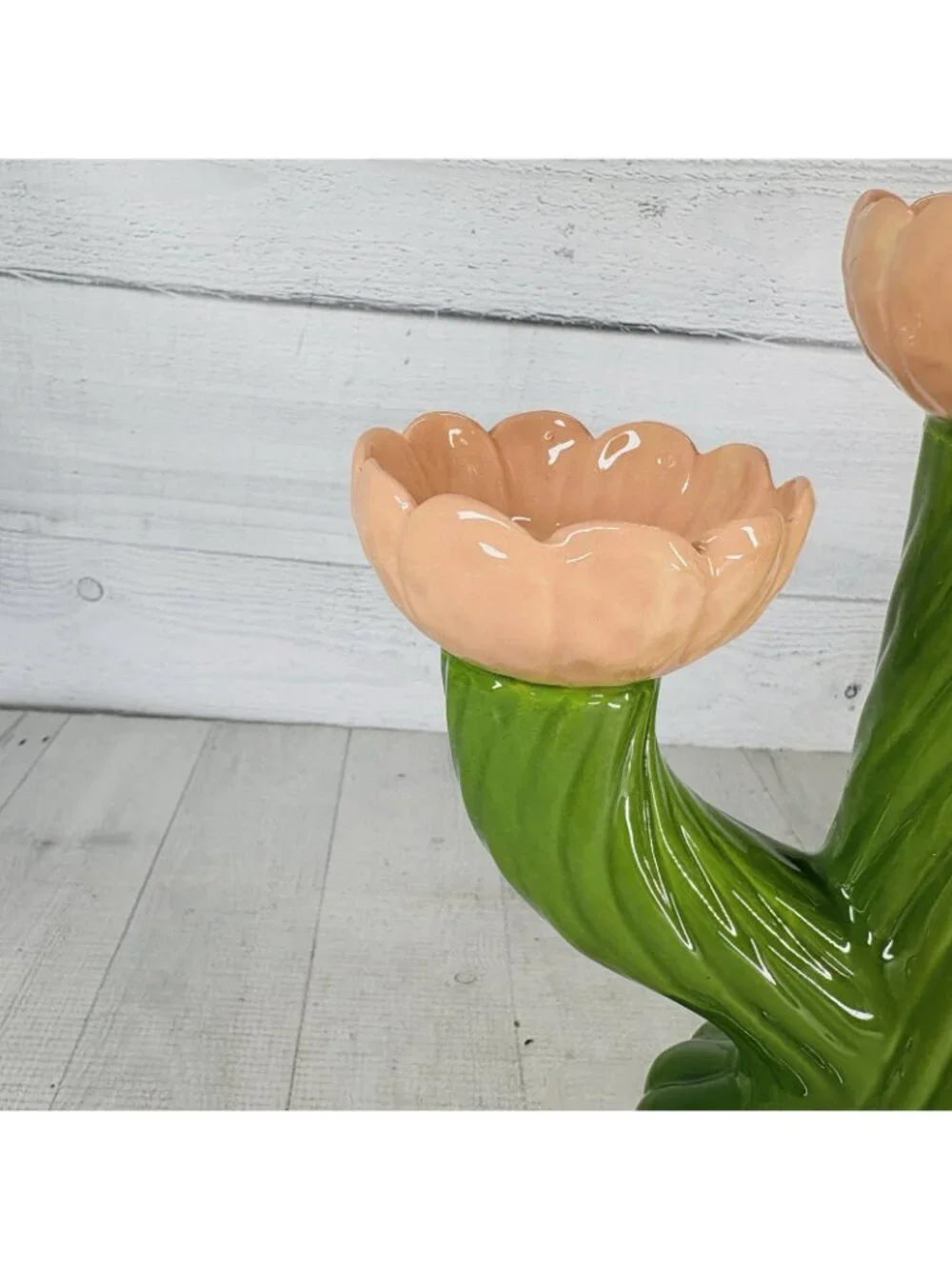 Threshold Target GREEN CACTUS Peach Flowers Ceramic Candle Holders Candelabra